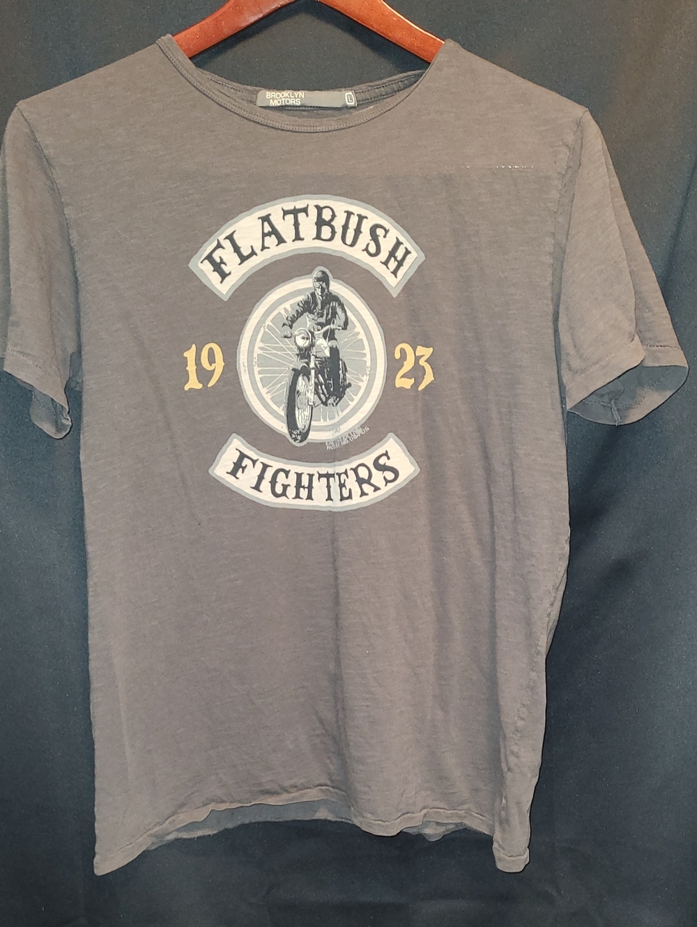 Brooklyn Motors Flatbush New York City Mens LARGE Gray 1923 Motorcycle  T-Shirt